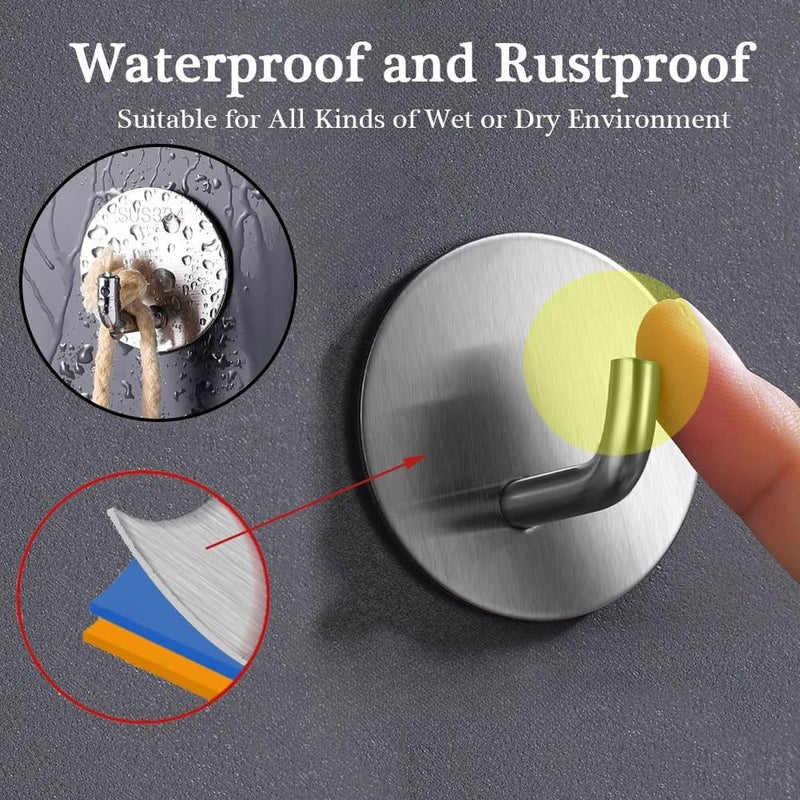 EDMILE 8 Pack Silver Adhesive Wall Hooks, Towel Hooks for Bathrooms, Sticky Hooks for Hanging, Stick on Wall Mount for Bathroom Kitchen Bedroom No Drill - Image 3